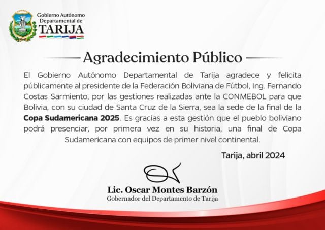 Santa Cruz será sede de la final de la Copa Sudamericana 2025